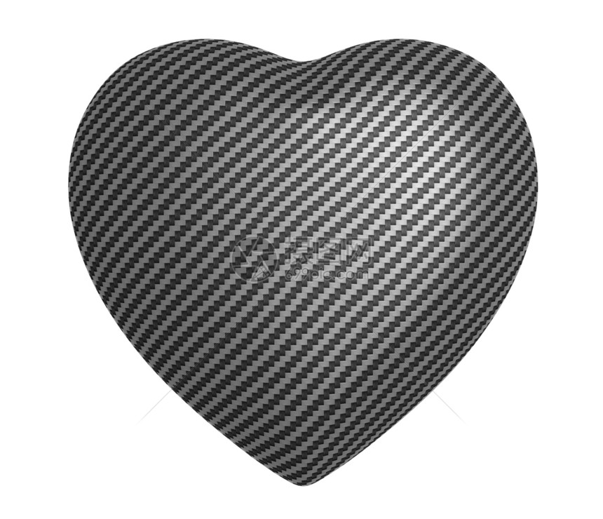 孤立的碳纤维心脏形状依恋速度织物合成编织材料浪漫灰色纤维热情图片