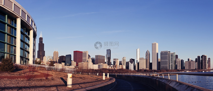 芝加哥全景天际城市建筑日出图片