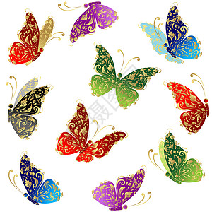美丽美美的蝴蝶飞翔 鲜花金装饰背景图片