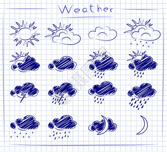 手绘太阳图标  天气组温度闪电卡通片雷雨手绘插图雪花墨水季节铅笔设计图片