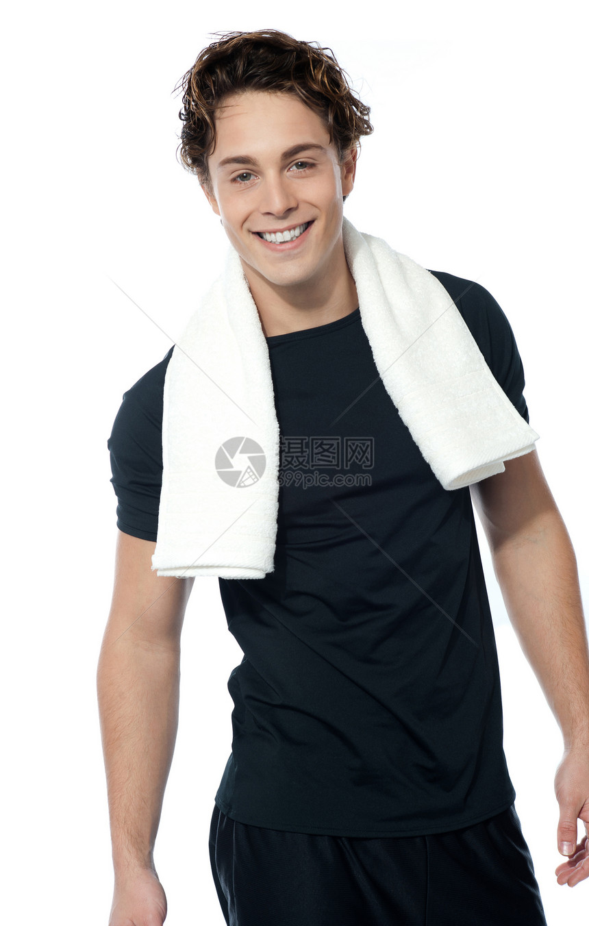 英俊肌肉人男人毛巾建造男性健美训练活力运动员讲师培训师图片
