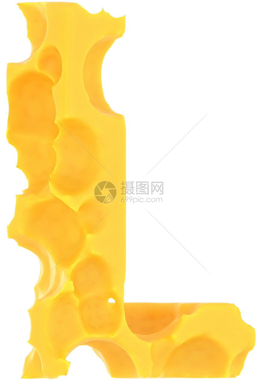 白色上孤立的Cheeze 字体 L 字母图片