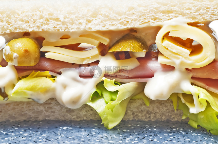 桑威奇沙拉火腿营养俱乐部小吃面包盘子午餐蔬菜绿色图片