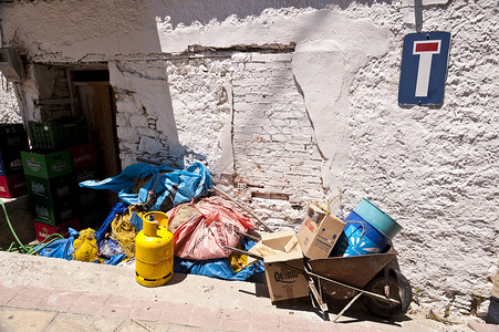 垃圾堆垃圾废墟卫生死路处理旅行回收垃圾袋建筑纸箱背景