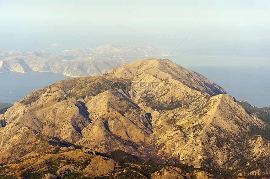 萨莫斯的景观假期飞行蓝色航拍空气山脉山峰旅游全景海岸图片