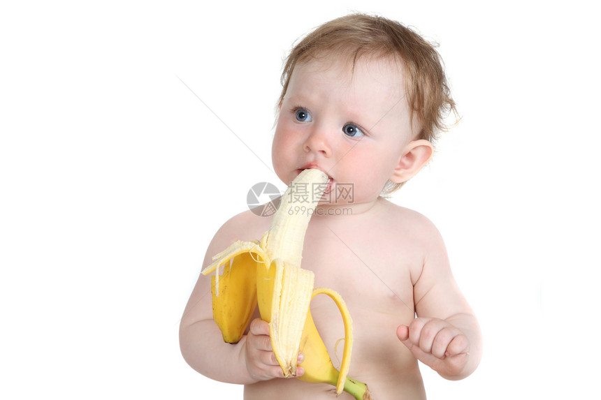 女 女童小吃黄色香蕉女孩儿童水果食物婴儿童年白色图片