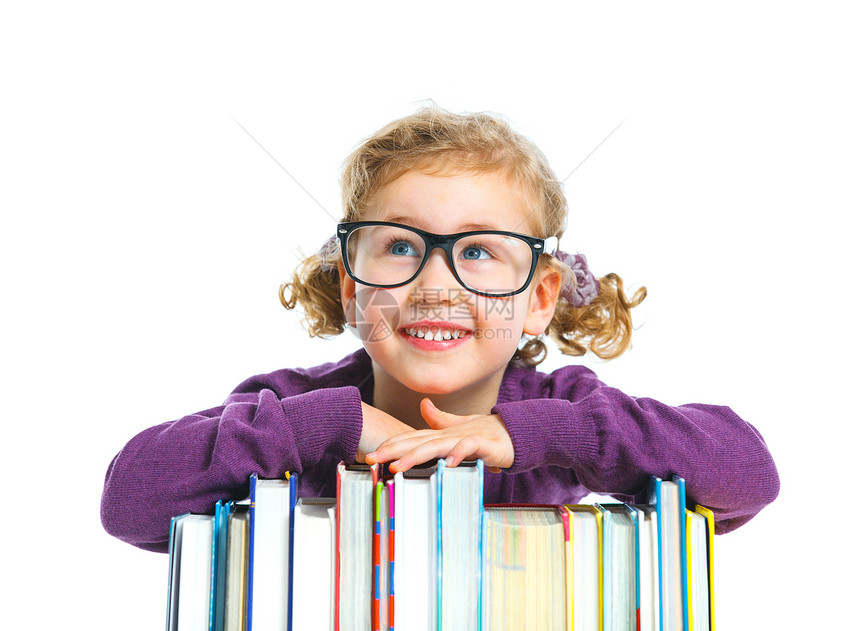 教育  有书的有趣的女孩快乐成就者孩子们课堂学生金发青年工作室微笑家庭作业图片