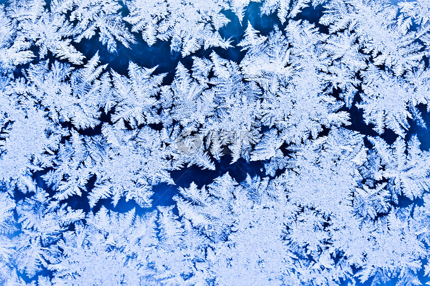 Frost 模式雪花白色天气窗户冻结蓝色季节性玻璃季节卡片图片