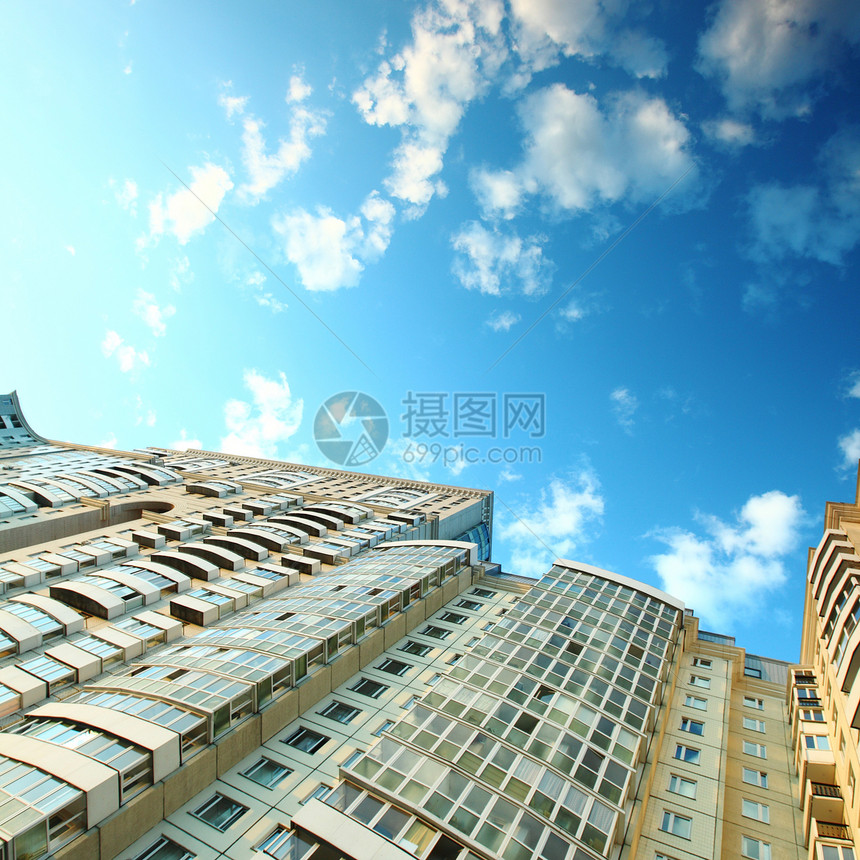 呼吸器公司商业市中心窗户玻璃蓝色反射建筑学摩天大楼蓝图图片