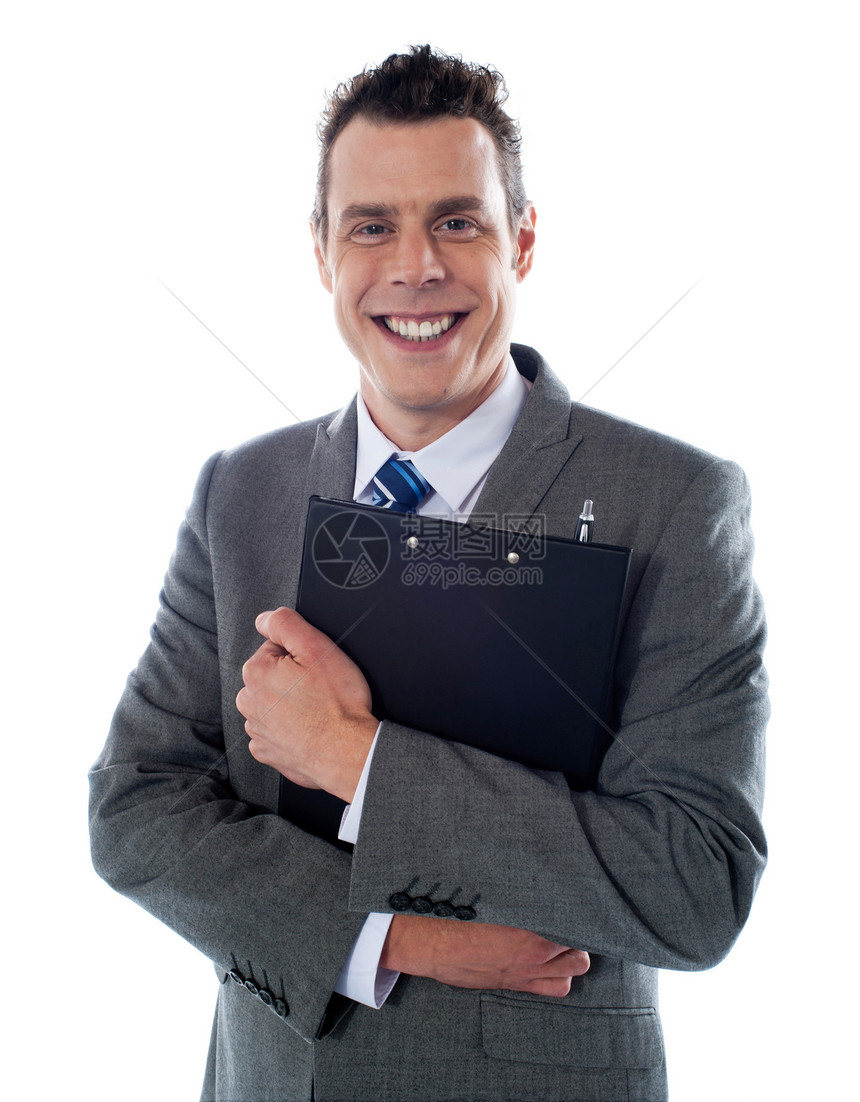 拥有剪贴板的快乐商务人士顾问经理管理人员商业金融职业男性存货工作雇主图片