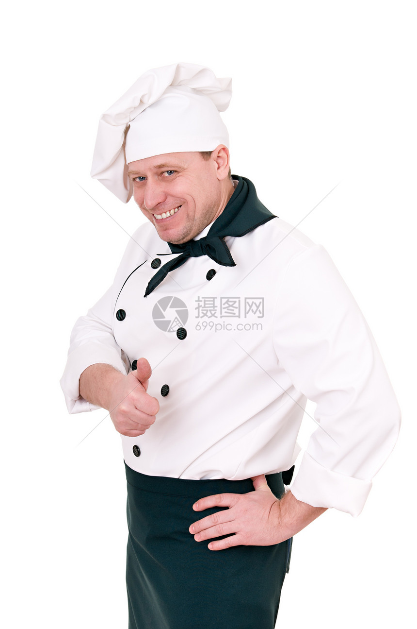穿制服的厨师围巾白色成人手势快乐男性套装职业工作衣服图片
