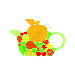 梨茶茶壶美食文化叶子水果橙子边界植物柠檬食物活动插画