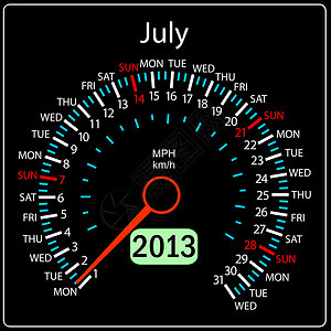 数字仪表2013年日历速度计车载矢量 7月插画