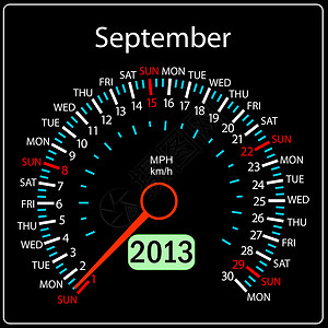 数字仪表素材2013年日历速度计车载量为矢量 9月插画