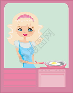 家庭煮夫美丽的女士煮鸡蛋设计图片