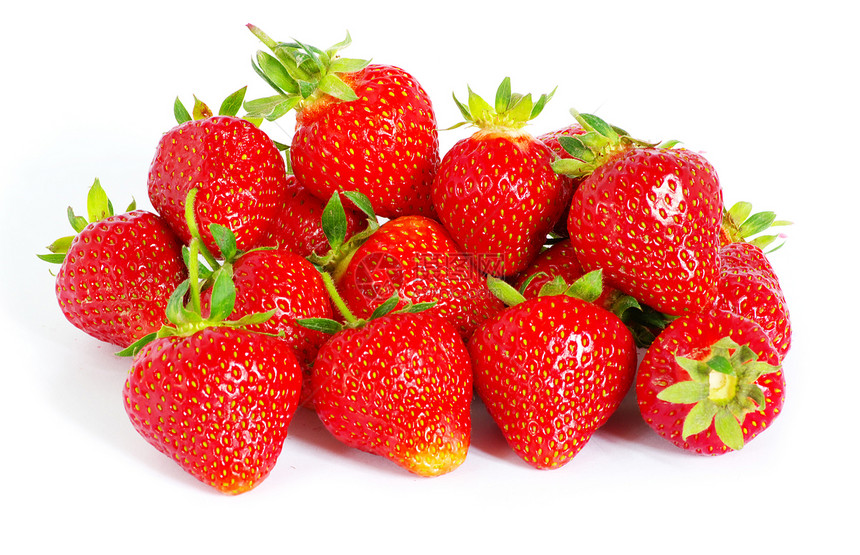 草莓白色宏观叶子绿色红色果实水平蔬菜图片