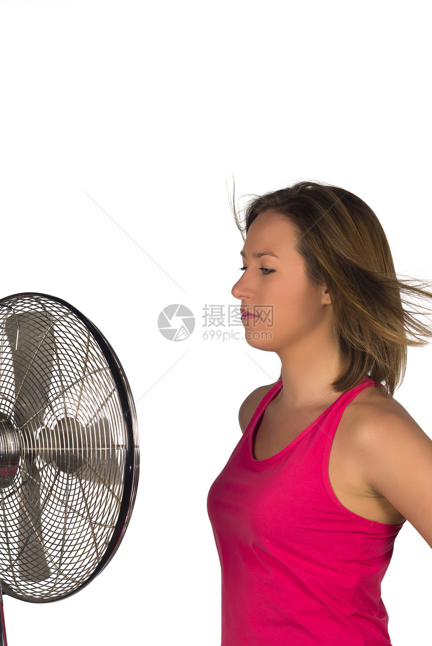 风扇扇子金发冷却空调女士长发出汗温度热浪器具图片
