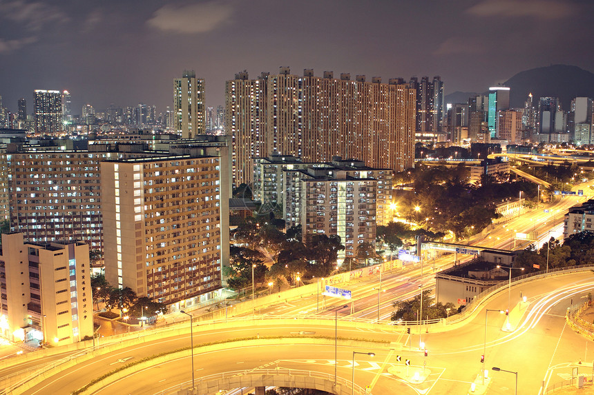 晚上的香港公司灯带建筑房子高峰银行时间中心金融黑暗图片