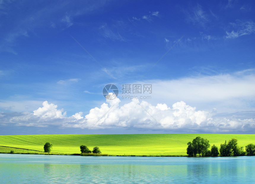 字段牧场远景草地绿色乡村风景地平线季节植物天气图片