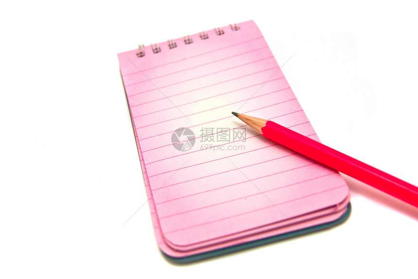 白纸笔和铅笔教育宏观木头记事本工作笔记粉色写作办公室白色图片