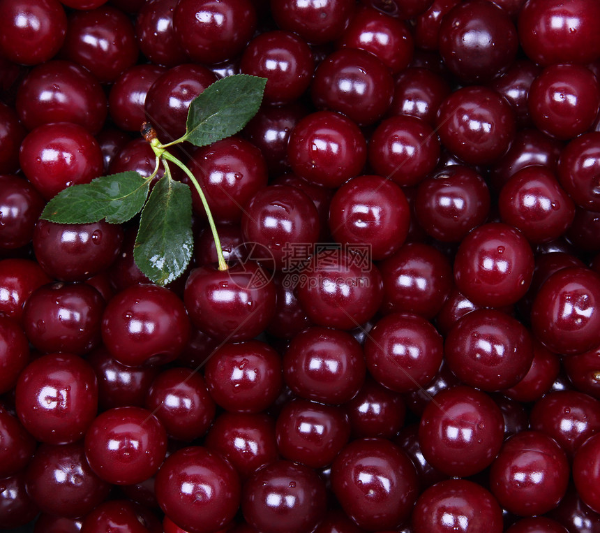 湿熟的红樱桃作为背景水滴宏观镜头蔬菜甜点营养饮食光泽度食物水果图片
