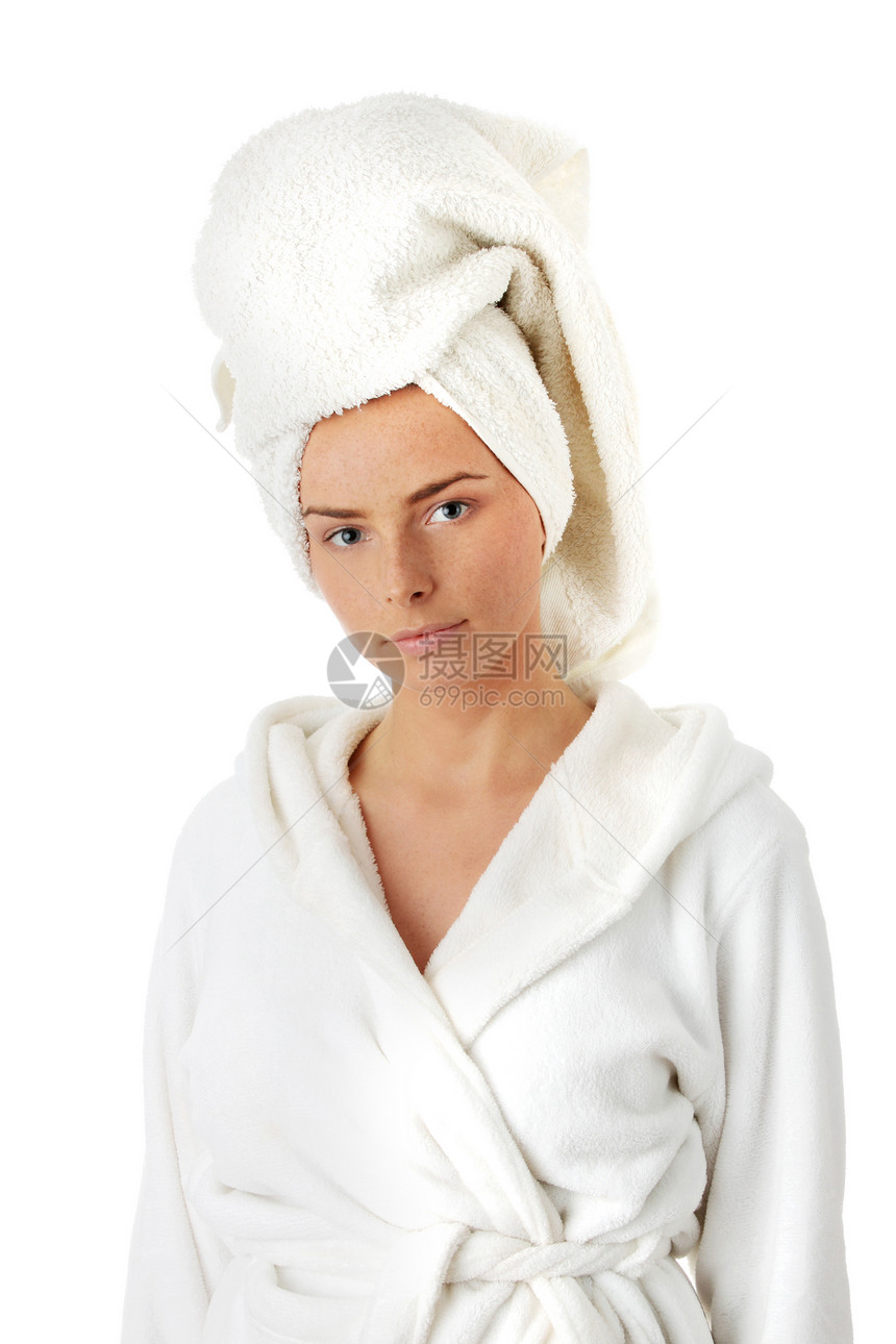 西班牙妇女头巾享受青年喜悦温泉浴衣毛巾洗澡女士快乐图片