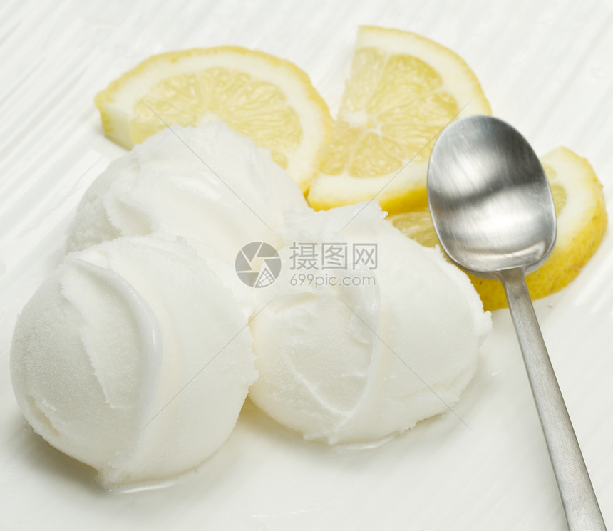 柠檬冰淇淋冰心甜点乐趣勺子奶油牛奶乳糖糖霜香草味道图片