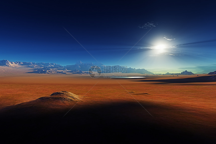 沙漠日落地球沙丘全景海浪地平线阳光太阳荒野旅游季节图片