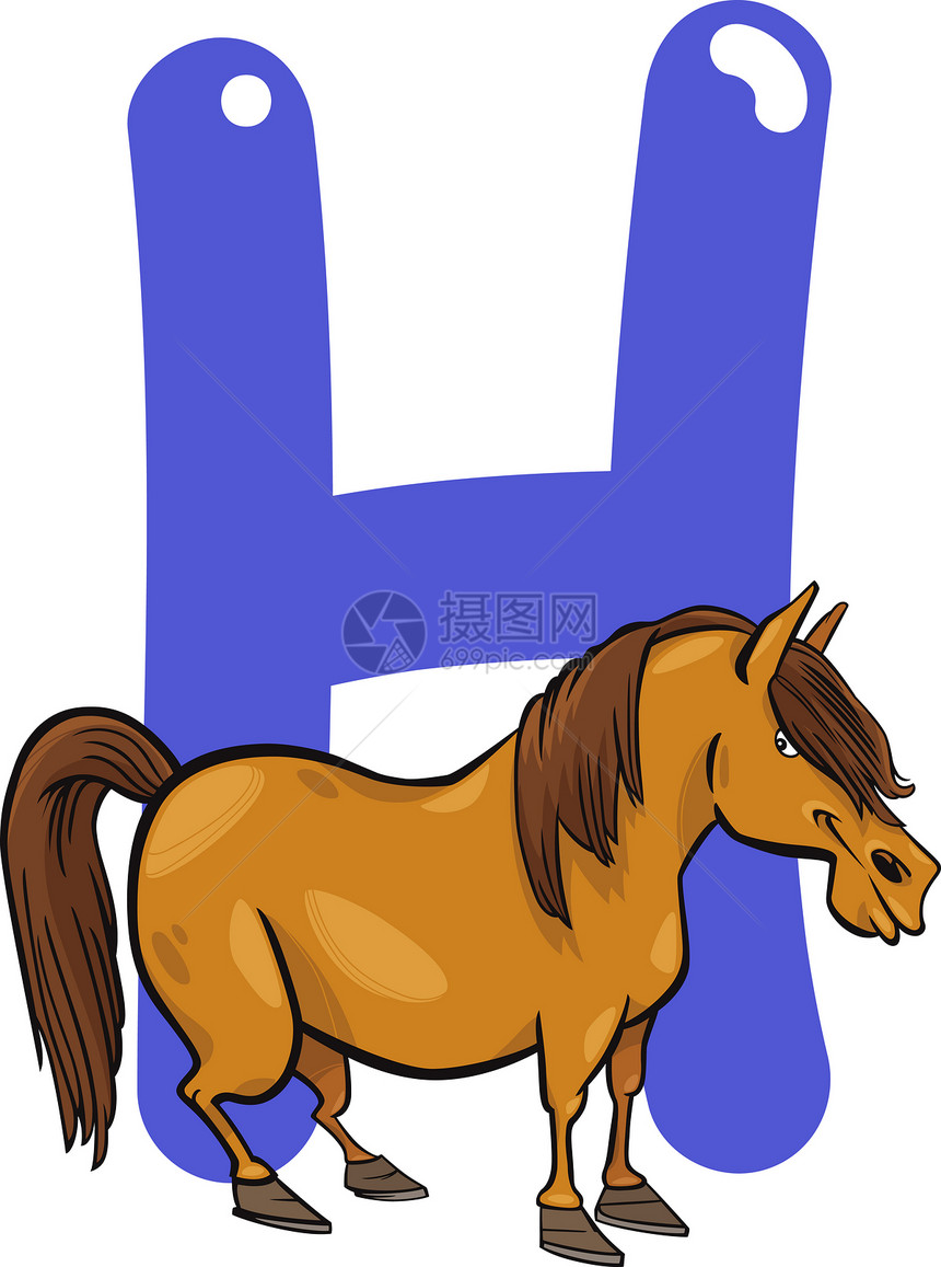 H代表马字母拼写学习插图农场底漆游戏幼儿园语言漫画图片