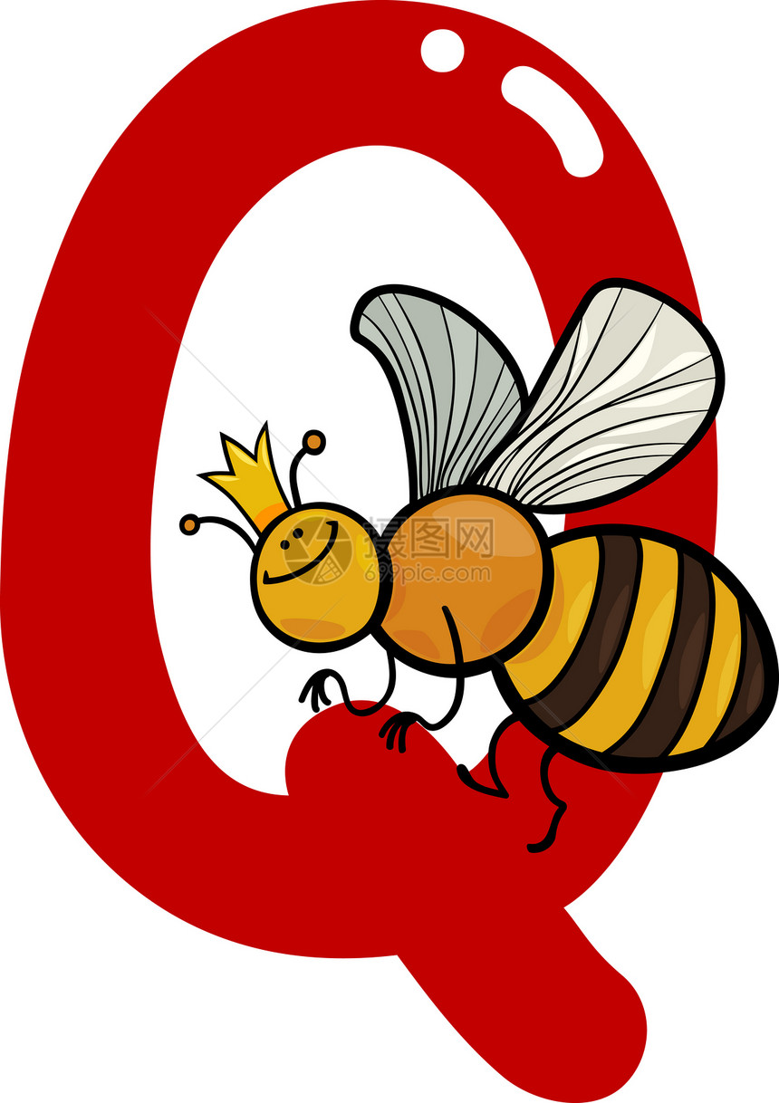 Q 用于皇后蜂蜜班级字母动物插图女王教育教学语言学校动物群图片