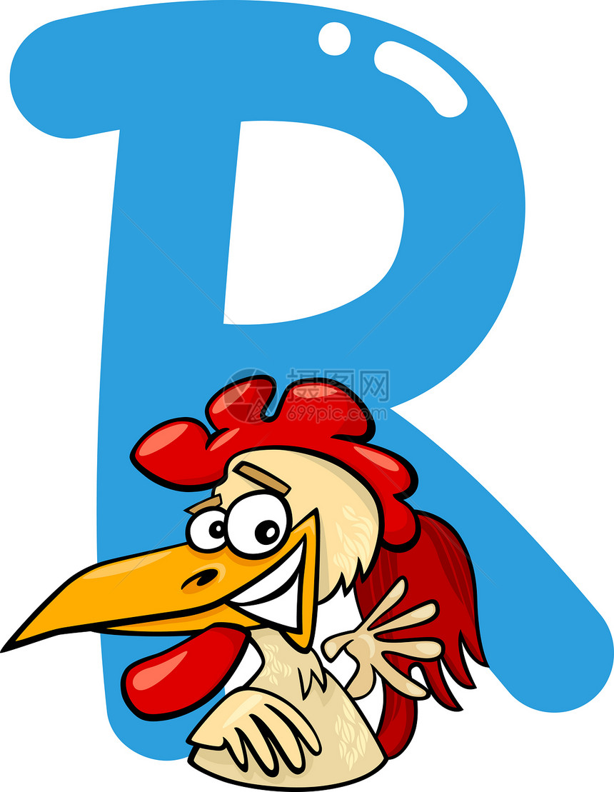R 代表公鸡底漆漫画动物游戏孩子们拼写语言教学学习班级图片