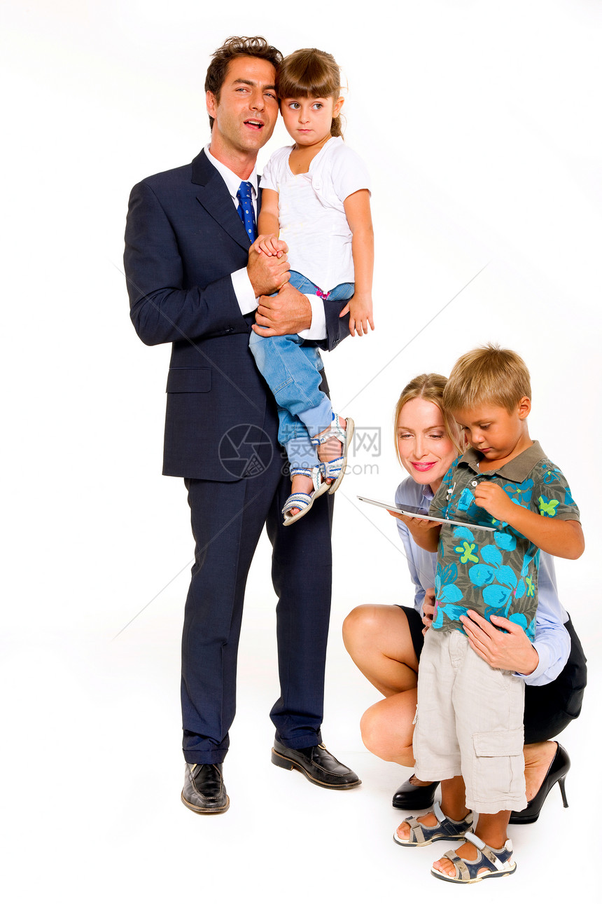 有两个子女的家庭互联网人士通讯男人职业女儿夫妻父亲触摸屏女孩图片
