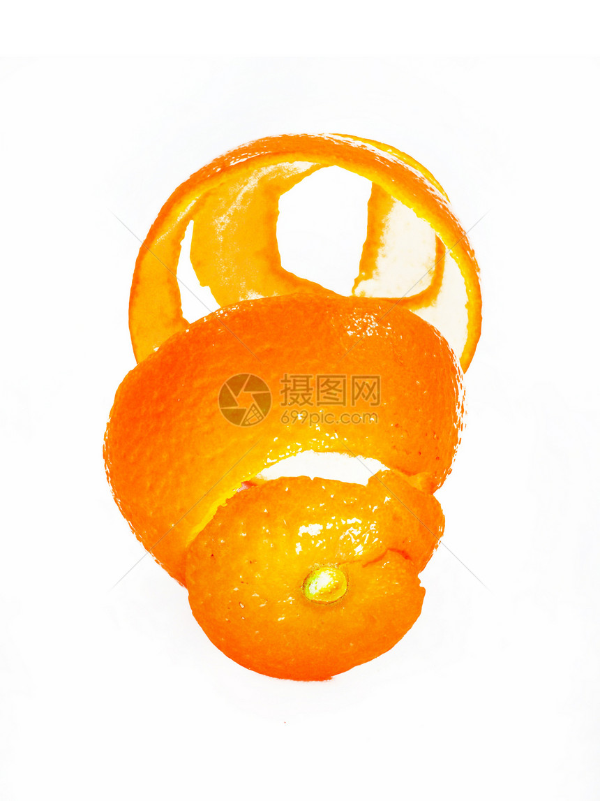 橙色的皮螺旋果皮小吃热带皮肤尖塔线圈食物橙子水果图片