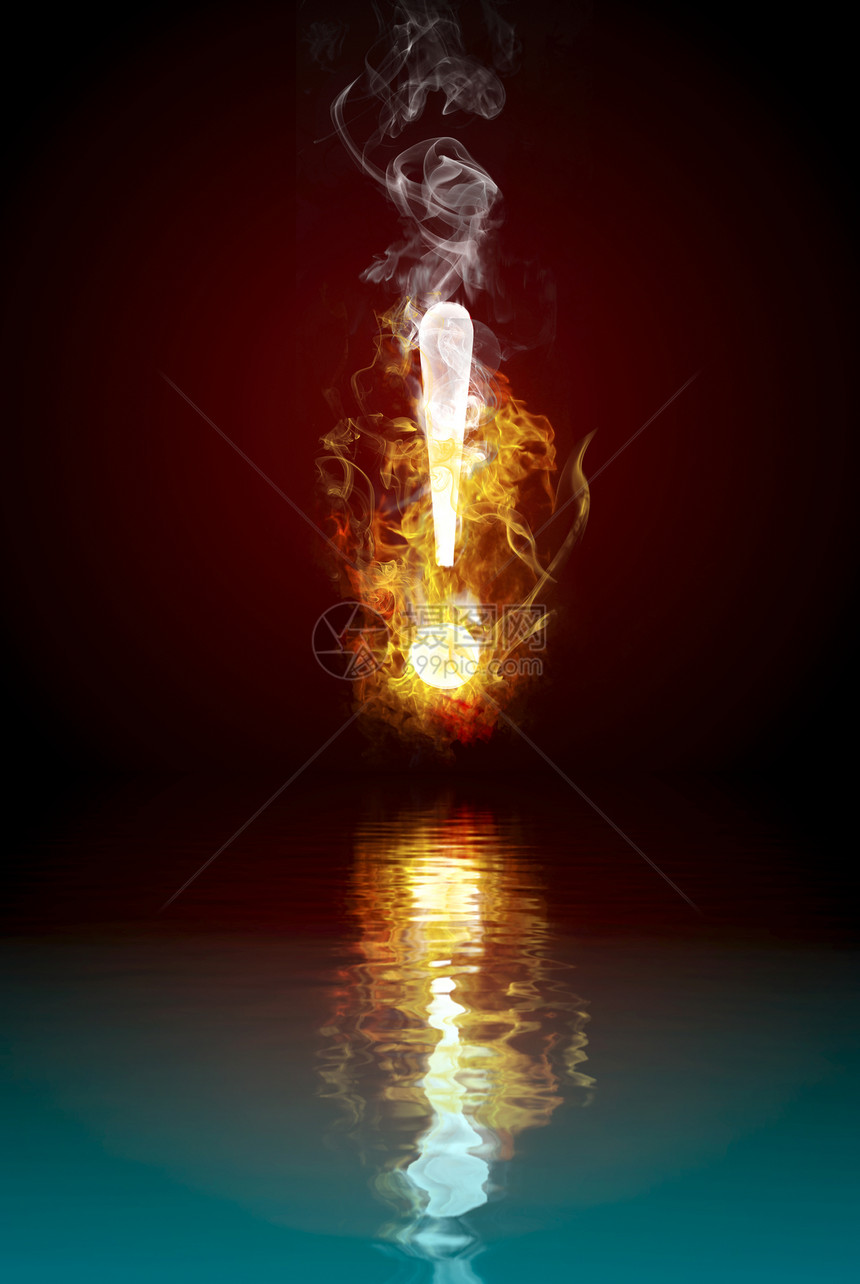 感叹符号燃烧 火焰反射为流水图片