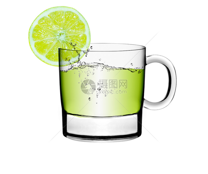 一杯柠檬果汁管子玻璃派对植物口渴立方体液体水果宏观图片