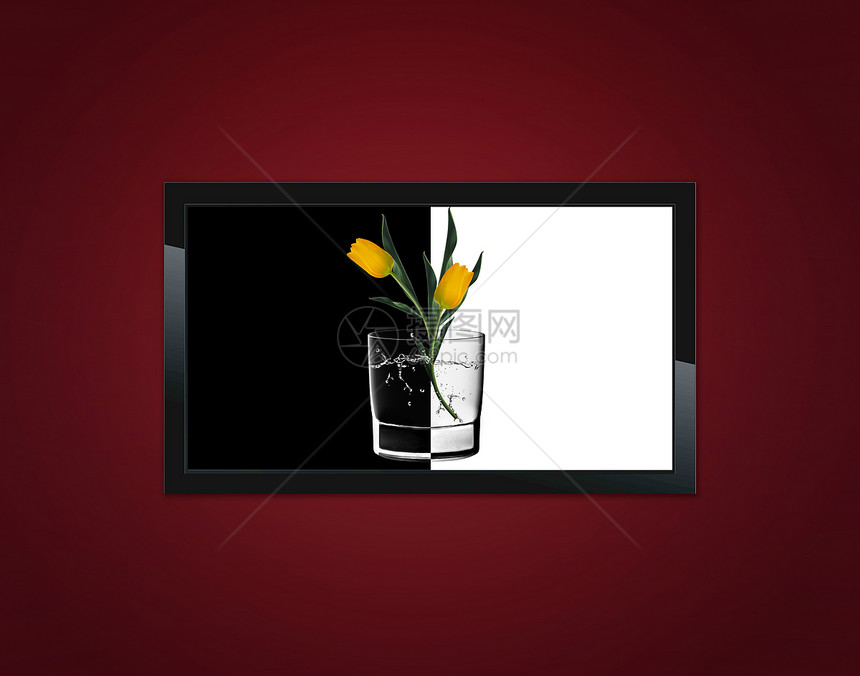 黑色LCD Tv屏幕玻璃优雅框架液体边界控制板阴影监视器娱乐图片