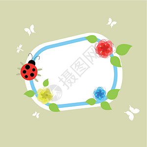 自然自然框架蝴蝶艺术装饰品植物群插图瓢虫蜻蜓风景叶子昆虫背景图片