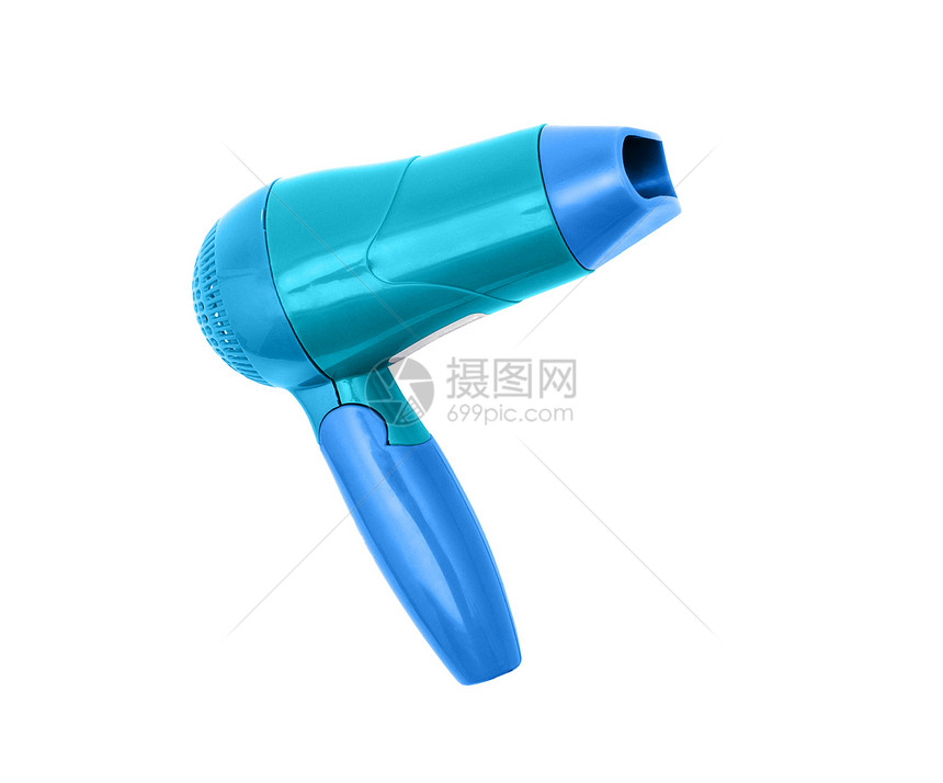 孤立的蓝吹毛机工具器具卷发器卷曲烘干机发型头发蓝色鼓风机理发店图片