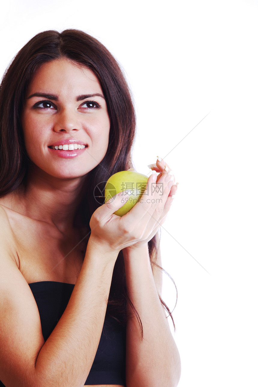 吃苹果保健营养女性活力喜悦卫生生活头发成人微笑图片