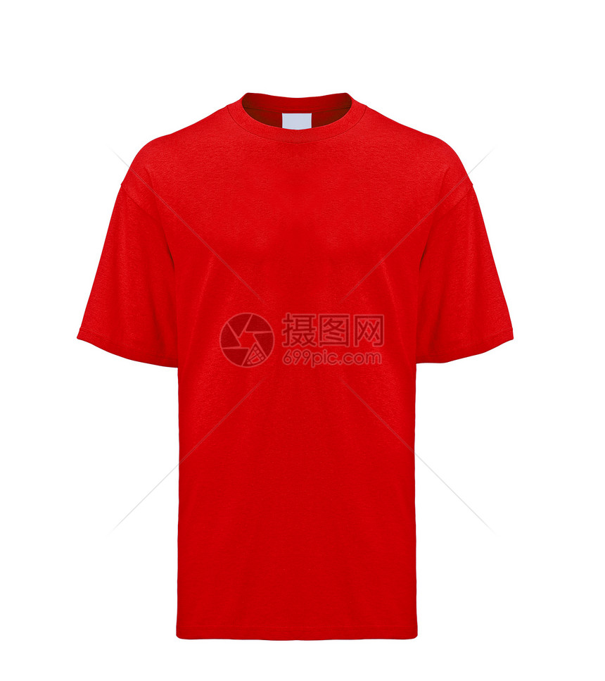白色背景孤立的红色T恤衫艺术衣服衬衫夹子织物纺织品空白棉布闲暇图片