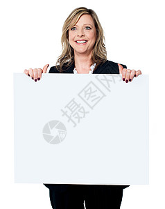 持有空白广告牌的女商业职业妇女专业人员营销海报秘书经理女性横幅顾问企业家金融木板背景图片