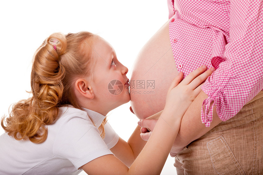 孕妇和女婴工作室怀孕金发感情兄弟女性女士女孩母亲福利图片