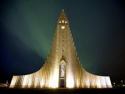 北极光旅游科学教会星星北极星天空景点建筑学极光绿色高清图片