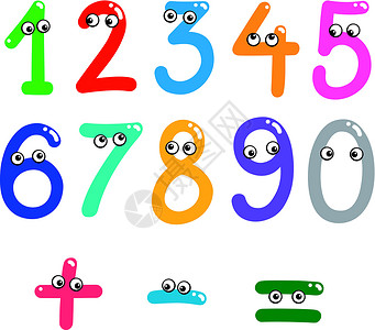 等于从 0 到 9 的有趣的数字学习字母孩子们教学幼儿园数学绘画学校算术收藏插画