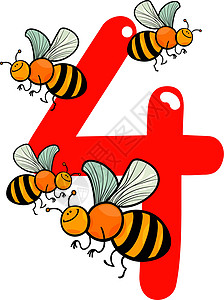 第四第4和第4个蜜蜂孩子们学习数学代数教育数数教学学校动物群底漆插画