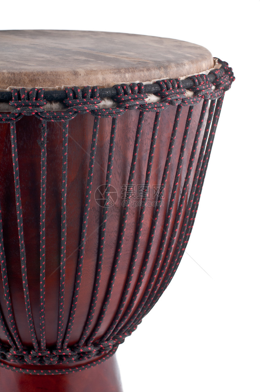 Djembe 孤立于白色隐藏皮革木头文化情调乐器工艺民间音乐艺术图片