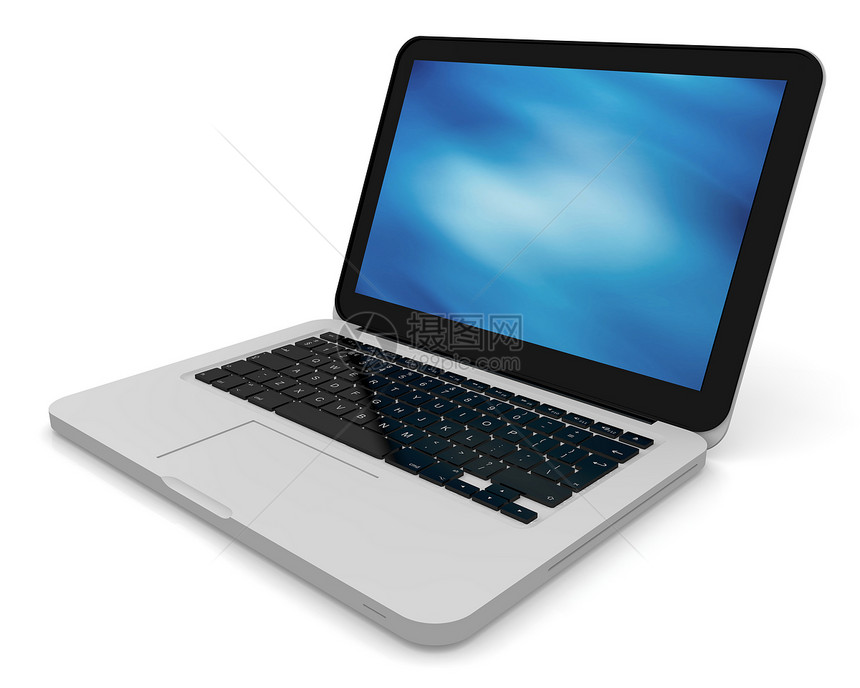 屏幕上有抽象背景的现代笔记本电脑技术键盘一体机白色机动性插图图片