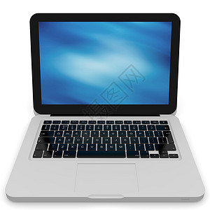 屏幕上有抽象背景的现代笔记本电脑插图键盘技术白色一体机机动性背景图片