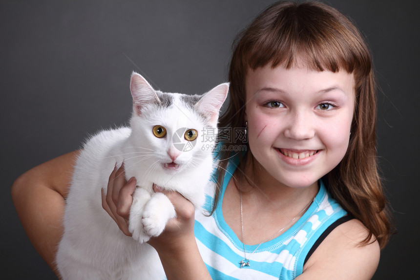 女童哺乳动物快乐猫科金发友谊童年晶须动物喜悦幸福图片