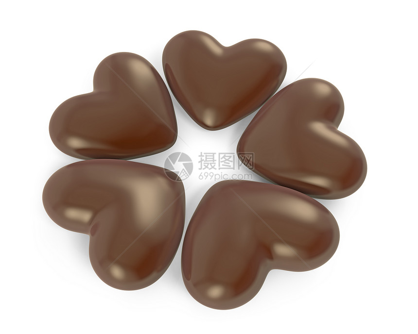 五颗五心形巧克力糖果图片